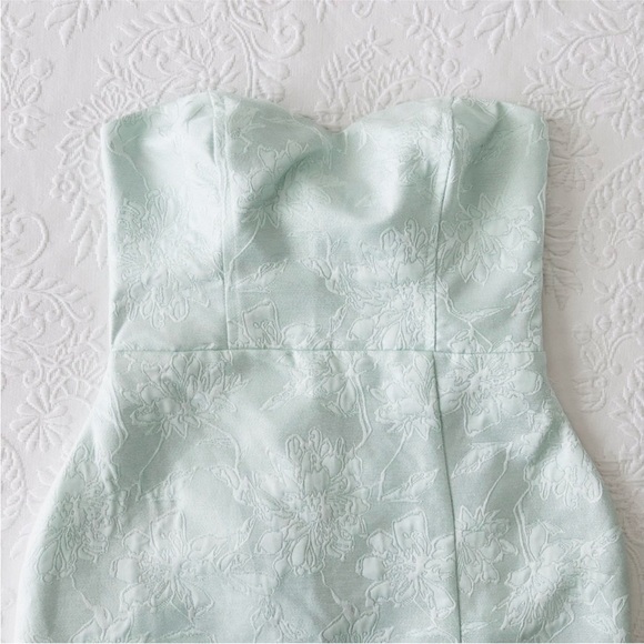 NWOT Lulus Beloved Belle Mint Green Jacquard Strapless Bow Midi Dress Small - Picture 3 of 9